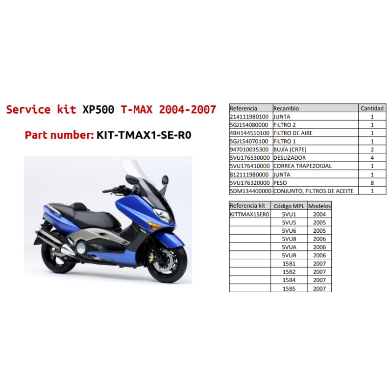 Kit de servicio ORIGINAL YAMAHA TMAX 500 04-07 KITTMAX1SER0