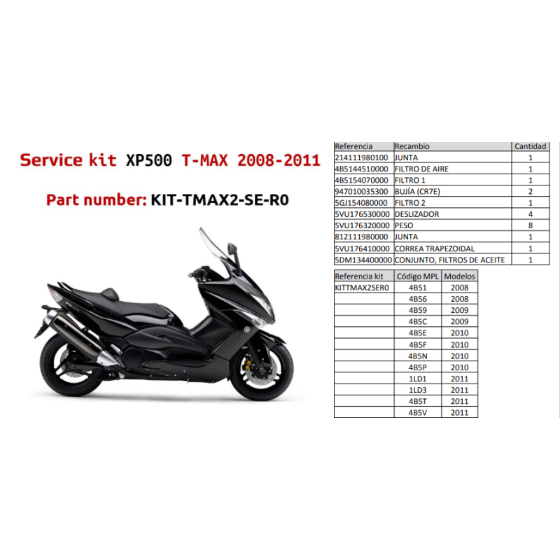 Kit de servicio ORIGINAL YAMAHA TMAX 500 08-11 KITTMAX2SER1