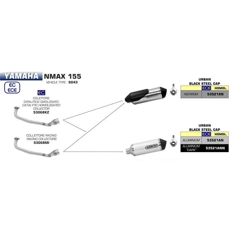 Colector Arrow 53068MI Yamaha NMAX 155 2015-2020